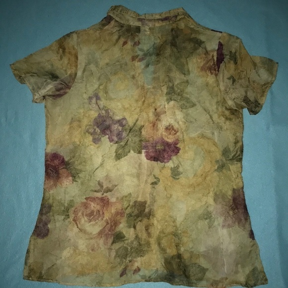 𝅺67 KAROL PLACE floral button up textured short sleeve blouse size 14 - Picture 2 of 9